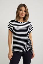 Load image into Gallery viewer, Joseph Ribkoff - Striped Tie Detail Short-Sleeve Top - 222281
