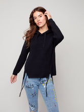 Load image into Gallery viewer, Charlie B - C2432 - Solid Hooded Sweater with Side Lace Up Detail
