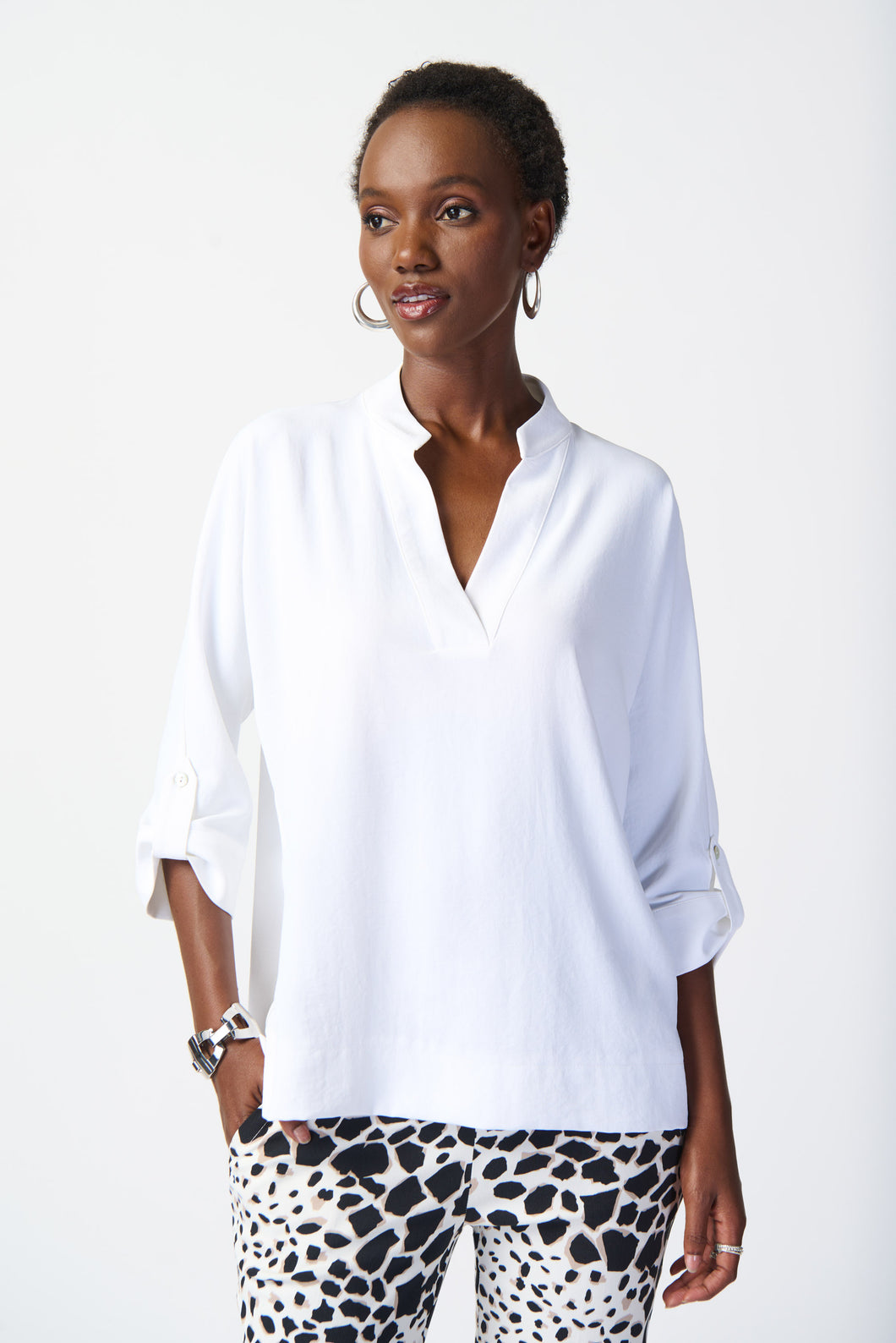 Joseph Ribkoff 241039 Woven Boxy Top with Dolman Sleeves SS24