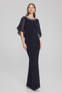 Joseph Ribkoff 241717 Silky Knit and Chiffon Trumpet Gown