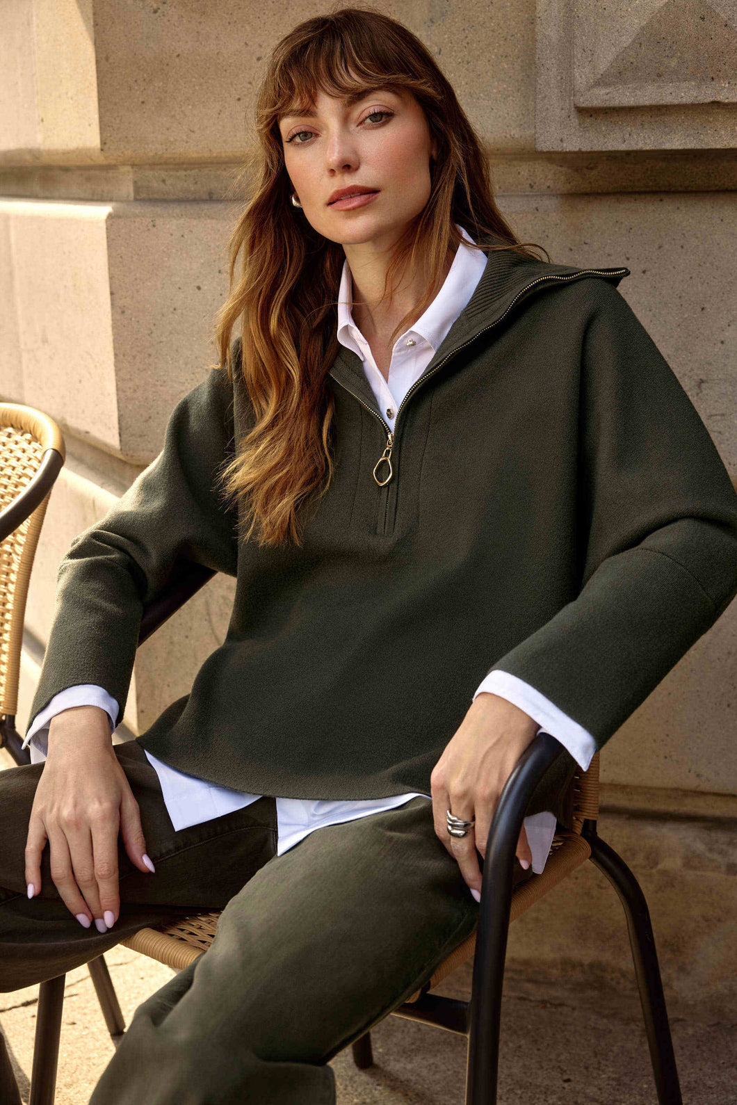 Joseph Ribkoff 253963 Sweater Knit Boxy Pullover with Zippered Collar FW25