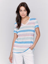 Load image into Gallery viewer, Charlie B C1231APK Linen V-Neck T-Shirt SS25
