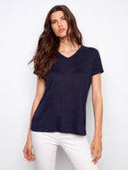 Charlie B C1231ZPK Linen V-Neck T-Shirt SS26