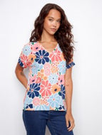 Charlie B C1439PK Short Sleeve V-Neck T-Shirt SS26