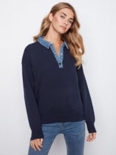 Load image into Gallery viewer, CHARLIE B C2125 DENIM TRIM POLO SWEATER FW26
