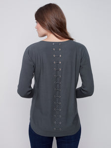 Charlie B C2170Y Long Sleeve Sweater With Back Eyelet Detail FW23