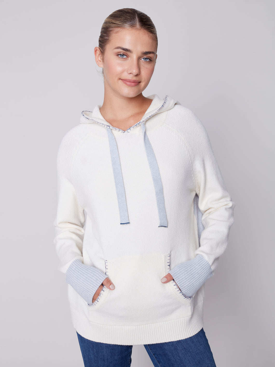 Charlie B C2525/736A Hoodie with Contrast Stitch Sweater FW23