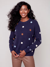 Load image into Gallery viewer, Charlie B C2526D Crew Neck Long Sleeve Polka Dot Sweater FW23
