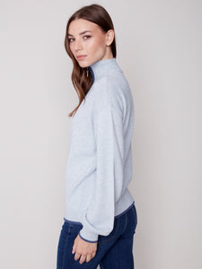 Charlie B C2539 Quarter Zip High Collar Contrast Color Sweater FW23
