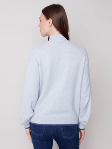 Charlie B C2539 Quarter Zip High Collar Contrast Color Sweater FW23