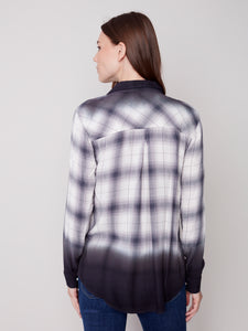 Charlie B C4490D Dip Dye Plaid Blouse with Front Tab FW23