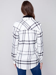 Charlie B C4490  Plaid Blouse with Front Tab FW23