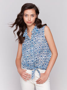 Charlie B C4541R Front Tie Cotton Shirt SS25