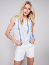 Load image into Gallery viewer, Charlie B C4544 -843B Yam Dyed Stripe Sleeveless Top with Buttons SS24
