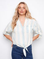 Charlie B C4593-606C Striped Blouse Front Tie SS26