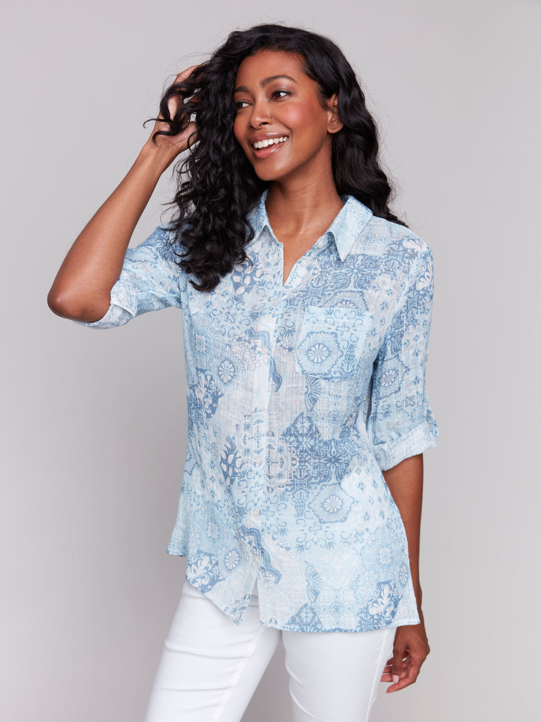 Charlie B C4605D Printed Long Sleeve Shirt SS25