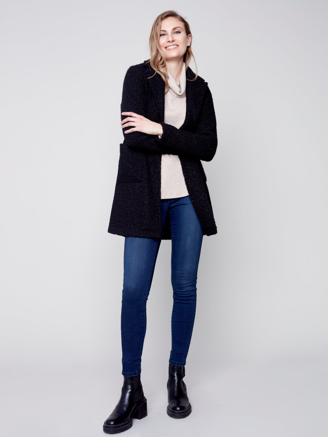 Charlie B C6141X Boucle Knit Tailored Collar Coat Fw23