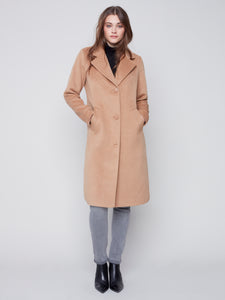 Charlie B C6280 Solid Faux Wool Melton Tailored Coat Fw23