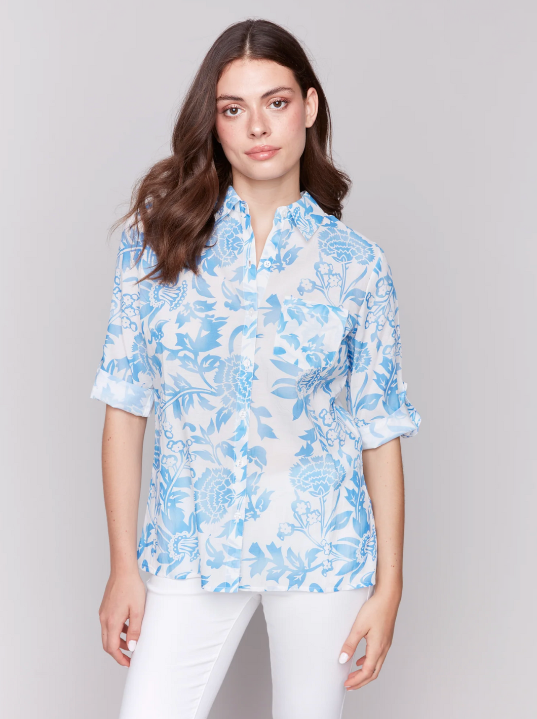 Charlie B C4506D Roll Up Sleeve Blouse SS25