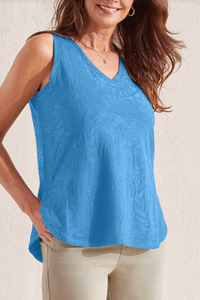 Tribal 18100 Textured V-Neck Tank with Side Slits SS25