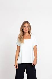 Sympli - Square Neck Top, Short Sleeve - 22247-1