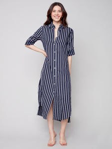 Charlie B - Long Duster Stripe Linen Dress - C3106PR