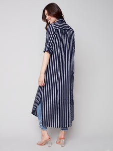 Charlie B - Long Duster Stripe Linen Dress - C3106PR