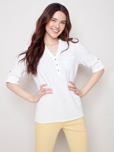 Load image into Gallery viewer, Charlie B - Half-Button Bubble Cotton Blouse - C4188R-050C
