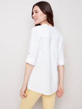 Load image into Gallery viewer, Charlie B - Half-Button Bubble Cotton Blouse - C4188R-050C
