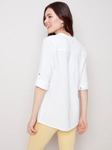 Charlie B - Half-Button Bubble Cotton Blouse - C4188R-050C