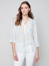 Load image into Gallery viewer, Charlie B - Printed Half-Button Cotton Gauze Blouse - C4188Z
