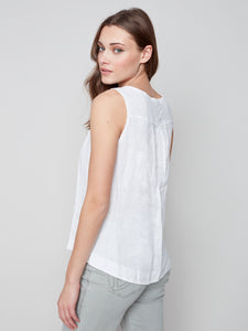 Charlie B - Side Buttons Linen Top - C4425R