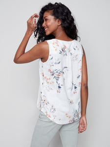 Charlie B - Printed Side Button Linen Top - C4425R
