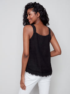 Charlie B - Solid Square Neck Linen Raw Edge Cami - C4484