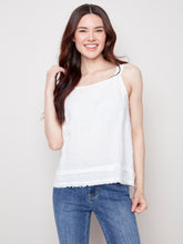 Load image into Gallery viewer, Charlie B - Solid Square Neck Linen Raw Edge Cami - C4484
