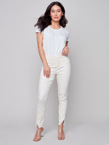 Charlie B - Pull-On Frayed Hem Twill Pant - C5409