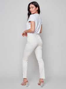 Charlie B - Pull-On Frayed Hem Twill Pant - C5409