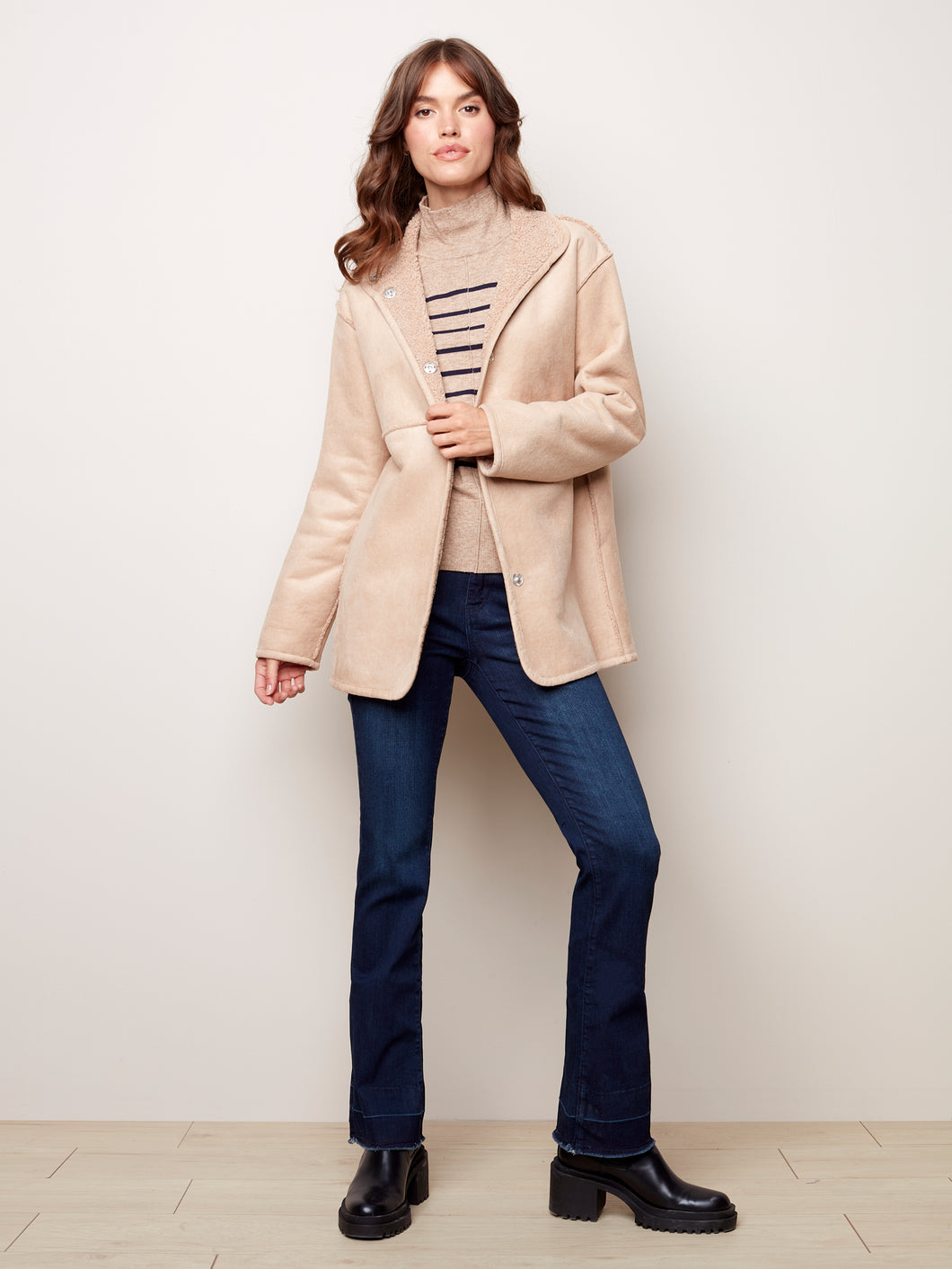 Charlie B - C6229 - Reversible Faux Suede/Sherpa Coat